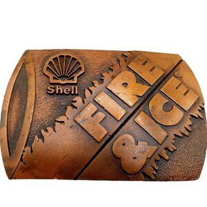 Shell Fire And Ice Belt Buckle Motor Oil Vintage Gas Station Automotive Collecti
